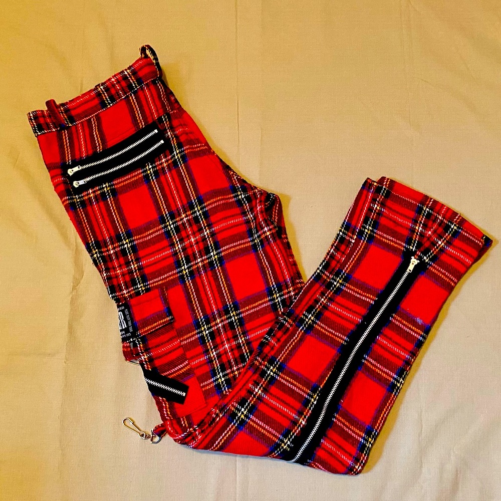 Tiger of London Classic Red Tartan Punk Pants with Zips